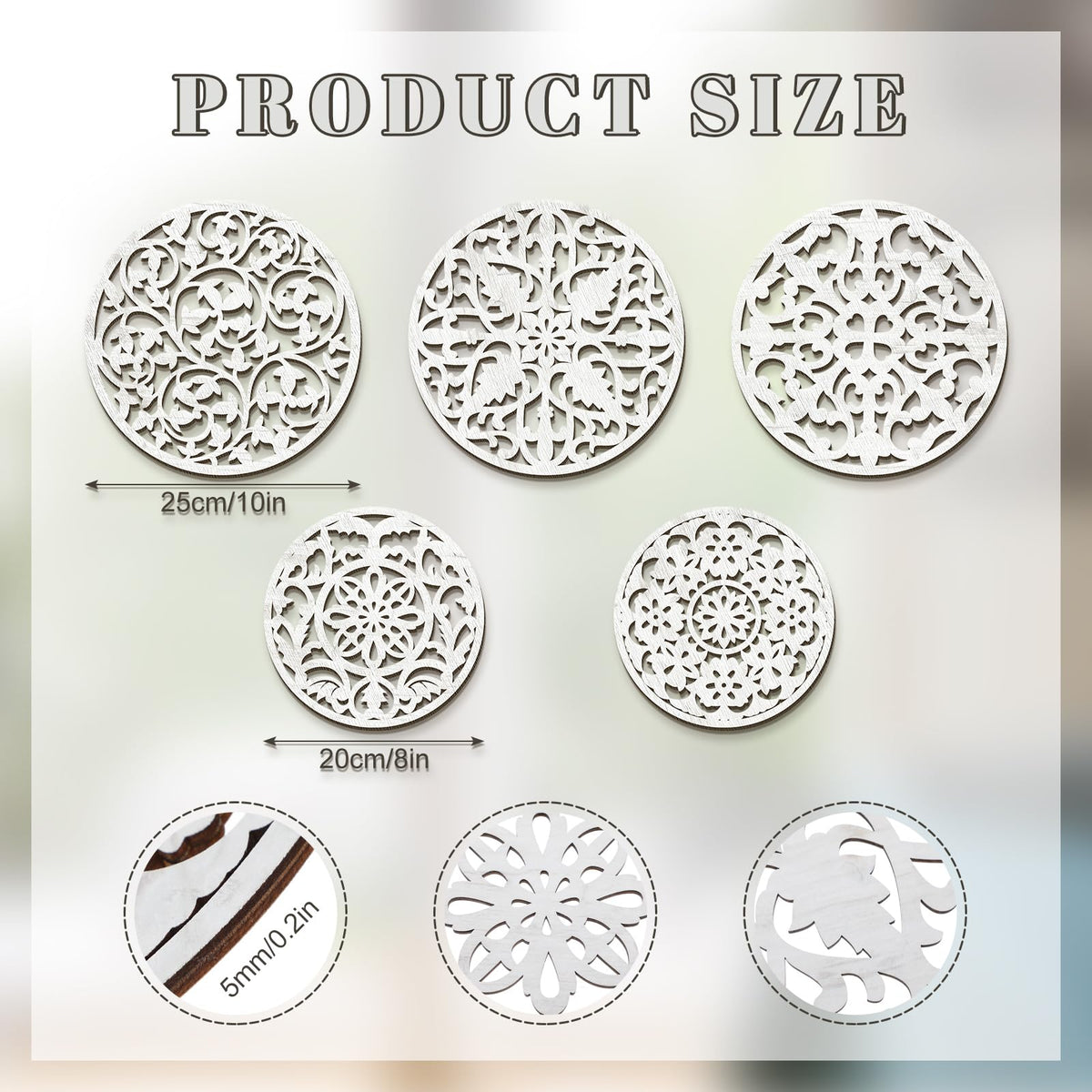 Wonderjune 5 Pcs Rustic Wall Medallion Decor Floral Carved Wood Wall D ...