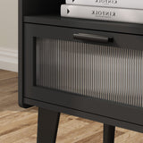 MMEOLUOOK Nightstand with Charging Station, Bedside Tables, End Table Side Table with 2 Tiers Storage Space, for Bedroom, Living Room, Black MLBZ07BE MMEOLUOOK