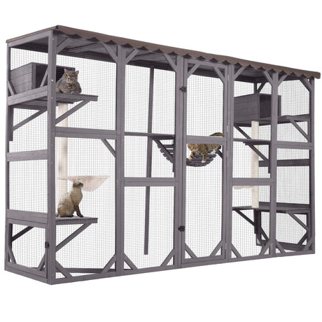 Catio Outdoor Cat Enclosure Window Cat House Wall Mounted Wooden Cat Cage with Scratching Posts,Resting Box GUTINNEEN