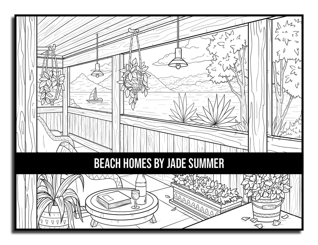 Beach Homes: An Adult Coloring Book with Beautiful Vacation Houses, Charming Interior Designs, and Relaxing Nature Scenes WoodArtSupply