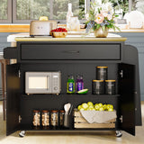 IRONCK Kitchen Island Cart with Storage, Rolling Kitchen Table with Power Outlet, Storage Cabinets on Wheels with Drop Leaf, Portable for Dining Room, Black IRONCK