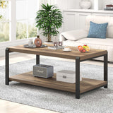 EXCEFUR Modern Coffee Table, Rustic Wood and Metal Center Table for Living Room, Industrial Rectangle Cocktail Tea Table with Storage, Oak EXCEFUR