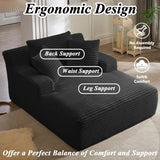50" Boneless Couch, Oversized Chaise Lounge Sofa, Corduroy Chaise Lounge Chair Indoor with Comfy Pillows for Living Room Bedroom, Foam Filling, No Assembly (Black) Nahenduo
