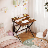 ODK Small Desk, 27.5 Inch Small Computer Desk for Small Spaces, Compact Desk with Storage, Tiny Desk Study Desk with Monitor Stand for Home Office, Espresso ODK