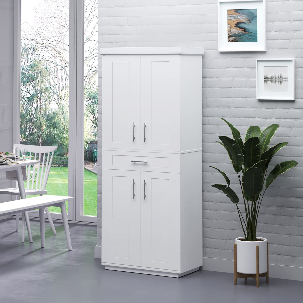 HOMCOM 72" Kitchen Pantry Cabinet, Freestanding Tall Storage Cabinet with 4 Doors, Drawer and 3 Adjustable Shelves for Dining Room, White HOMCOM