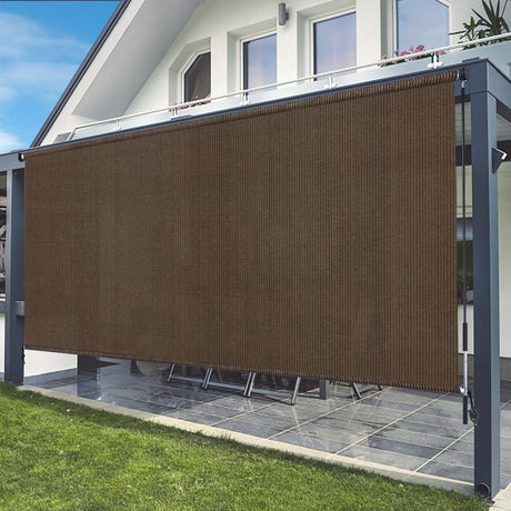 Shade&Beyond Outdoor Roller Shades 8' W x 8' H Patio Roll Up Blinds 220GSM Shade Cloth Roll for Porch Gazebo Pergola Balcony Backyard, Spliced of Two Sections, Mocha Shade&Beyond
