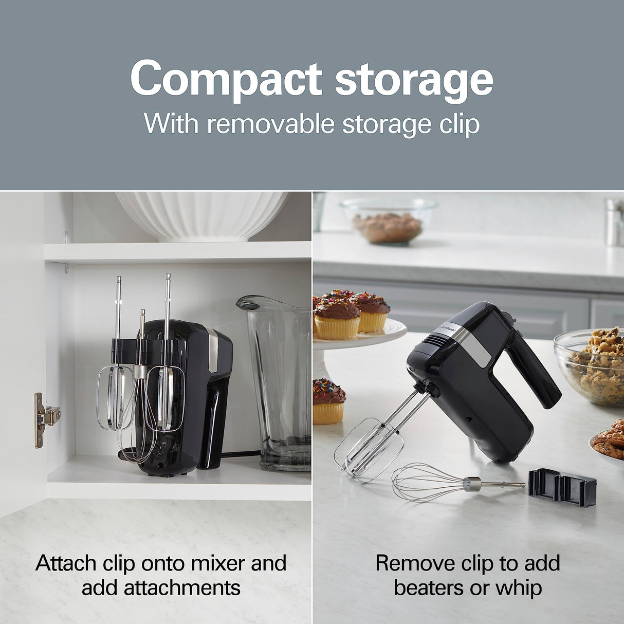 Hamilton Beach Electric Hand Mixer, 6 Speeds + Stir Button, 300 Watts of Peak Power for Powerful Mixing, Includes Whisk and Storage Clip, Black (62628) Hamilton Beach