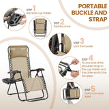 Yaheetech 3PCS Zero Gravity Recliner Portable Outdoor Reclining Chair Set w/Side Table Folding Chaise Lounge Chairs for Patio Beach Deck Garden Pool Beige Yaheetech