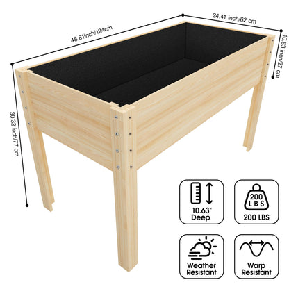 Wooden Raised Garden Bed with Legs, 48x24x30in Cedar Elevated Planter Box Outdoor with Bed Liners for Gardening, Backyard, Patio, Balcony, Grow Herbs and Vegetables