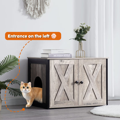 DWANTON Litter Box Enclosure, Cat Litter Box Furniture Hidden, Reversible Entrance Can Be on Left or Right Side, Wooden Cat Washroom Indoor, Fit Most of Litter Box, 27.6 x 19.7 x 19.7 Inches - WoodArtSupply