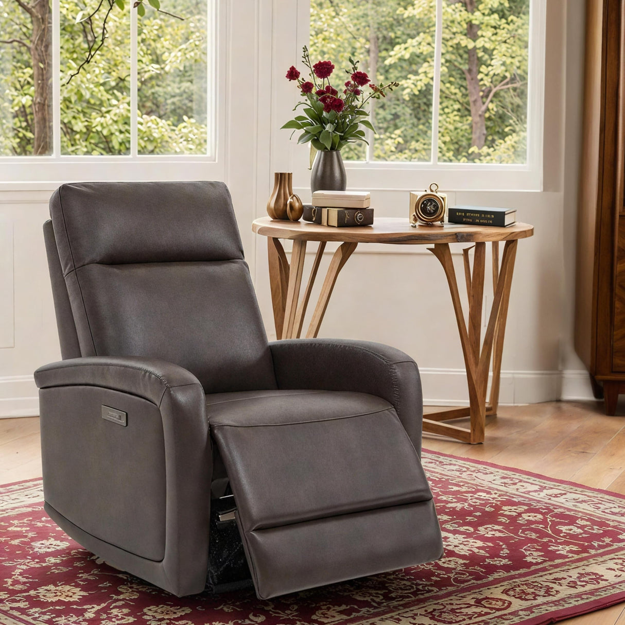 Watson & Whitely Recliner Chair, Zero Wall Reclining Sofa Chair W Power Headrest Type-C Charger, Small Faux Leather RV Recliners Home Theater Seating for Living Room, Chocolate Watson & Whitely