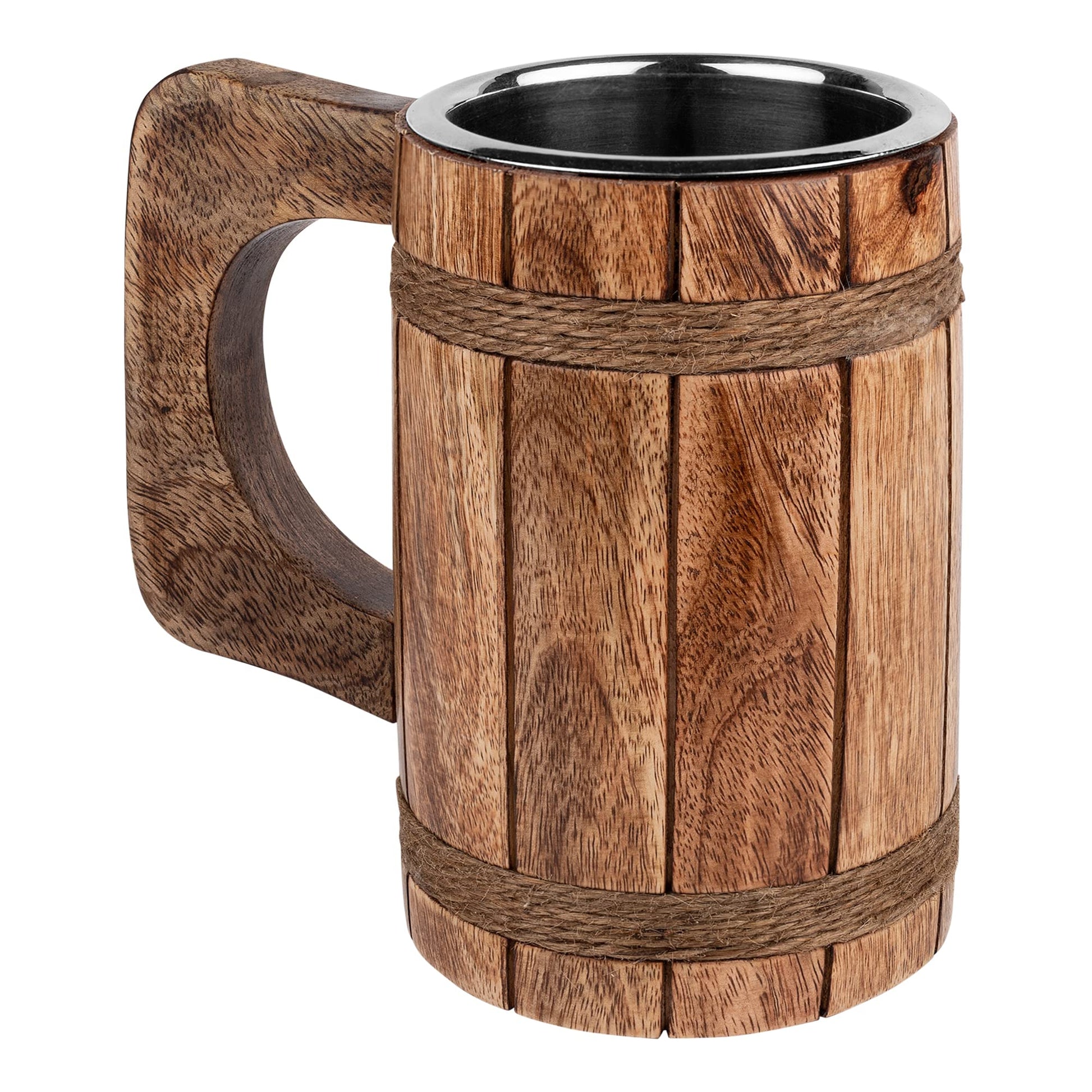 GoCraft Wooden Beer Mug with 18oz Stainless Steel Cup | Handmade Burnt Wood Drinking Stein Tankard Mugs for Men | Great Gift Idea Bar accessories - WoodArtSupply