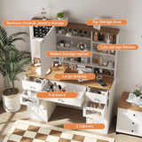 Vabches Farmhouse Makeup Vanity Desk with Mirror and Lights,White Vanity Table with Charging Station & Jewelry Storage,5 Drawers & 2 Cabinets,Dressing Table with Hidden Storage & Open Shelves Vabches