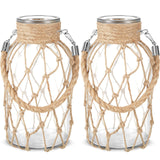Set of 2 Rope Net Dry Flower Glass Vase 7.9 x 4 Inches Wicker Farmhouse Vase Coastal Decor for Wedding Tables Home Rustic Hanging Mason Jar Rope Wrapping Decorative Bottles Nautical Decor Sabary