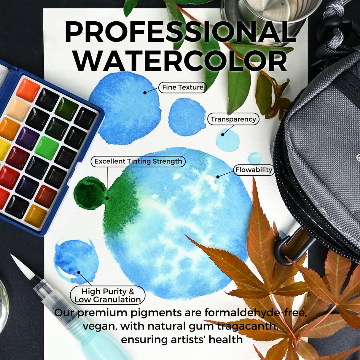 Funto Mini Watercolor Paint Set, All-In-One 24-Color Travel Paint Kit, with Crossbody Bag, Watercolor Journal, Paint Water Cup, Pocket Set for Artists Funto