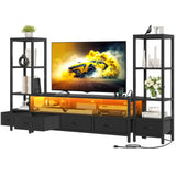 YITAHOME TV Stand 65 Inch for Living Room, LED Entertainment Center with Storage, TV Stand with 4 Tier Industrial Bookcase & Power Outlets, Modern Farmhouse TV Console Cabinet, Black YITAHOME