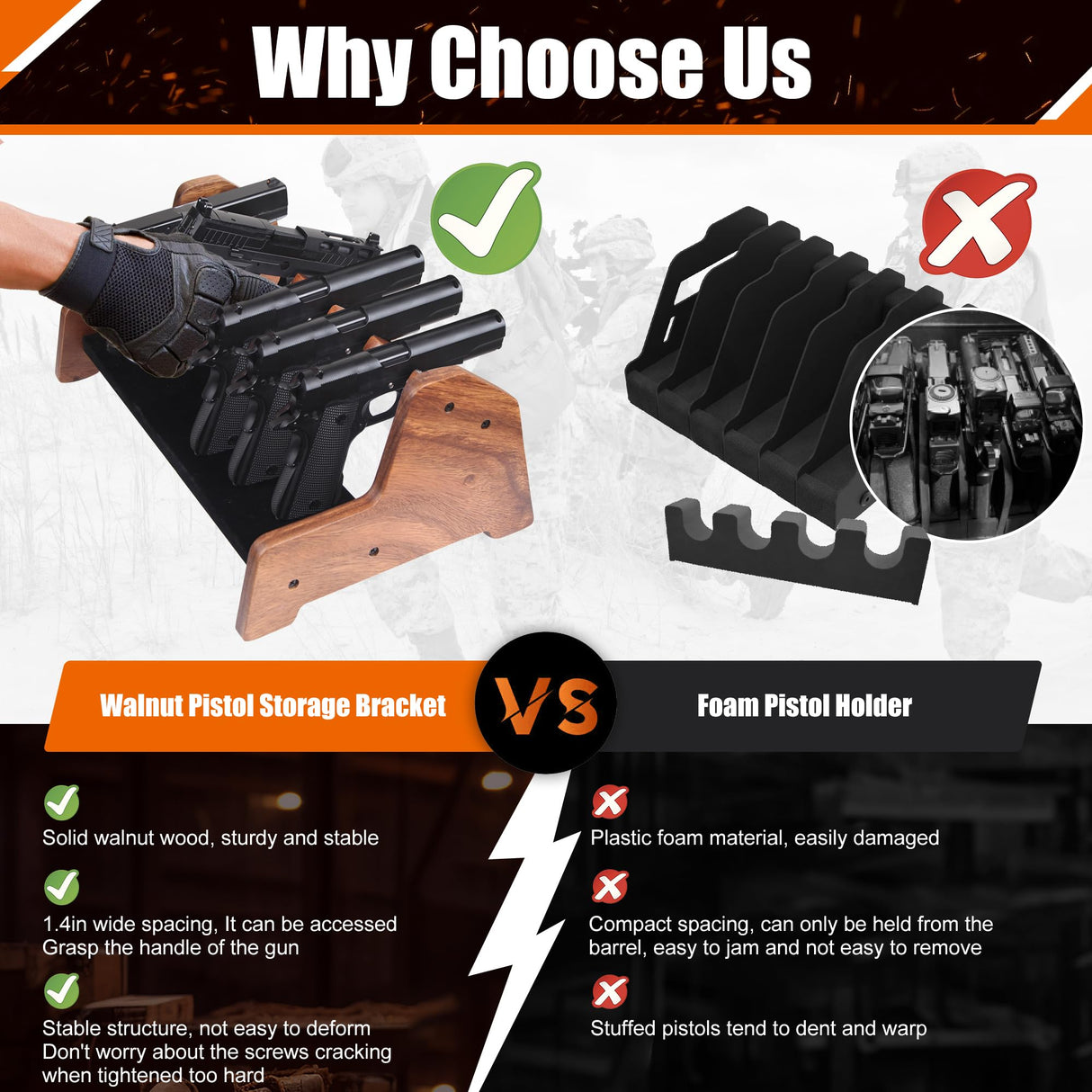 simesove Walnut Wood Pistol Rack Gun Rack, Gun Safe Pistol Storage, Gun Safe Accessories Organizer, 6 Pistol Rack Holder with Carpeted simesove