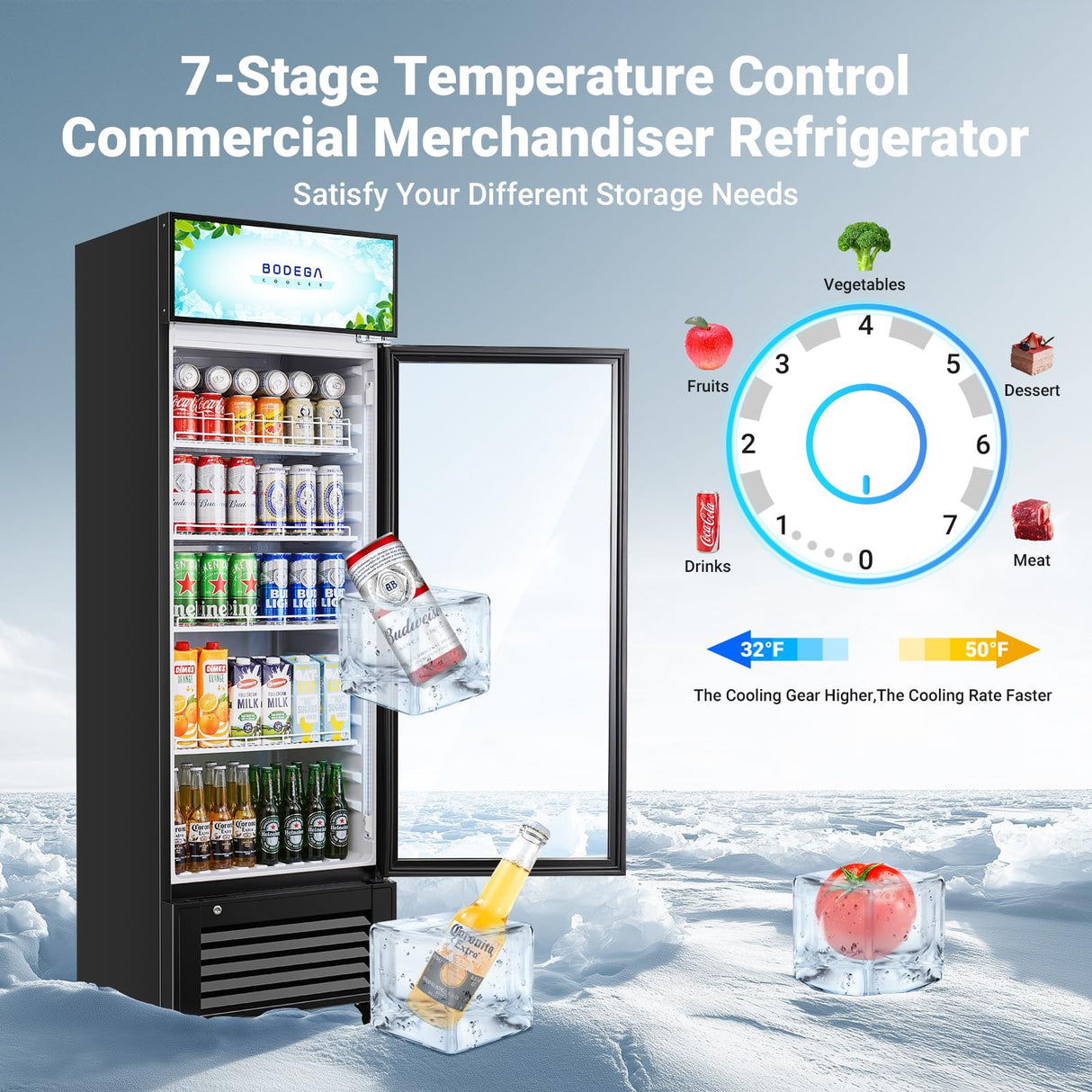 BODEGACOOLER Glass door commercial refrigerators, 9 cu.ft commercial beverage refrigerator, glass door display refrigerator for beer,bar,drink, Commercial fridge, Commercial merchandiser refrigerator. BODEGA