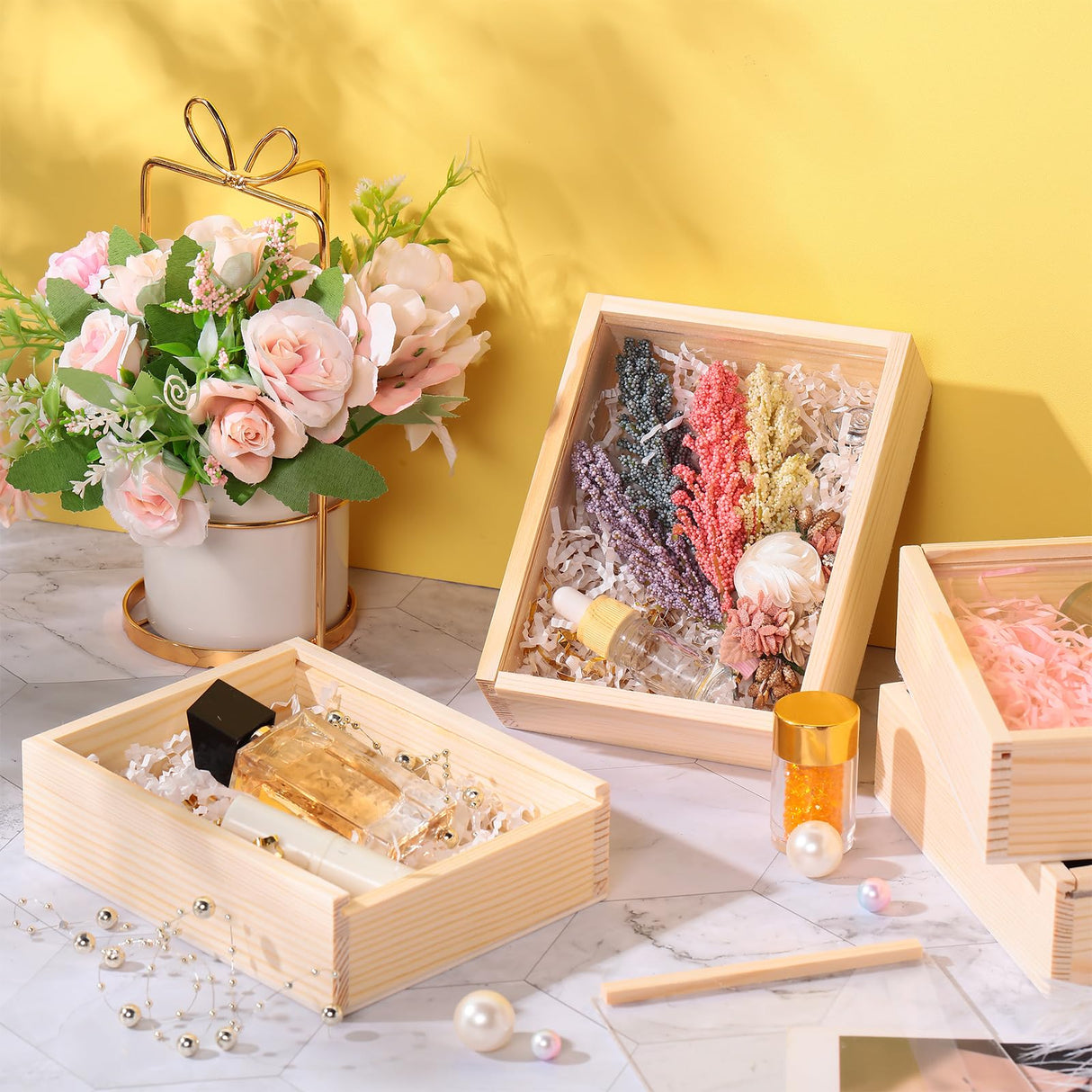 Thyle 6 Pcs Unfinished Wood Boxes, 6.3 x 4.9 x 1.8 Inch Small Rectangle Crates Wooden Box with Lid for DIY Birthday Party Favor Gift Supplies Thyle