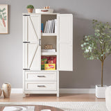 Alaxgumrol Kitchen Pantry Storage Cabinet, Food Pantry Cabinet with 2 Drawers & Adjustable Shelves & Barn Doors, Farmhouse Wood Pantry for Kitchen, Dining Room, Living Room, Bathroom, White Alaxgumrol