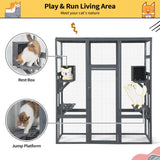 COZIWOW 70Inches Large Spacious Wooden Outdoor Cat Catio with Perches and Condos, Cat Cage Enclosure Indoor Kitty Window Kennel with Waterproof Roof, 7 Platforms & 2 Resting Box, UV Resistant (Grey) COZIWOW