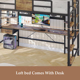 Dnxao Loft Bed Twin Size with Desk,Twin Loft Bed with Storage Organizer,LED Lights and Charging Station, Bunk Bed with Desk, Space Saving, Noise Free, No Box Spring Needed,Rustic Brown Dnxao