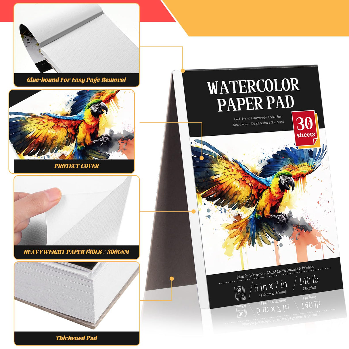 Harloon 3 Pcs Watercolor Paper Pads Cold Press Paper 90 Sheets (140lb/ 300gsm) Watercolor Paint Paper for Artist Adults Kids Students Beginning(5 x 7 Inches) Harloon
