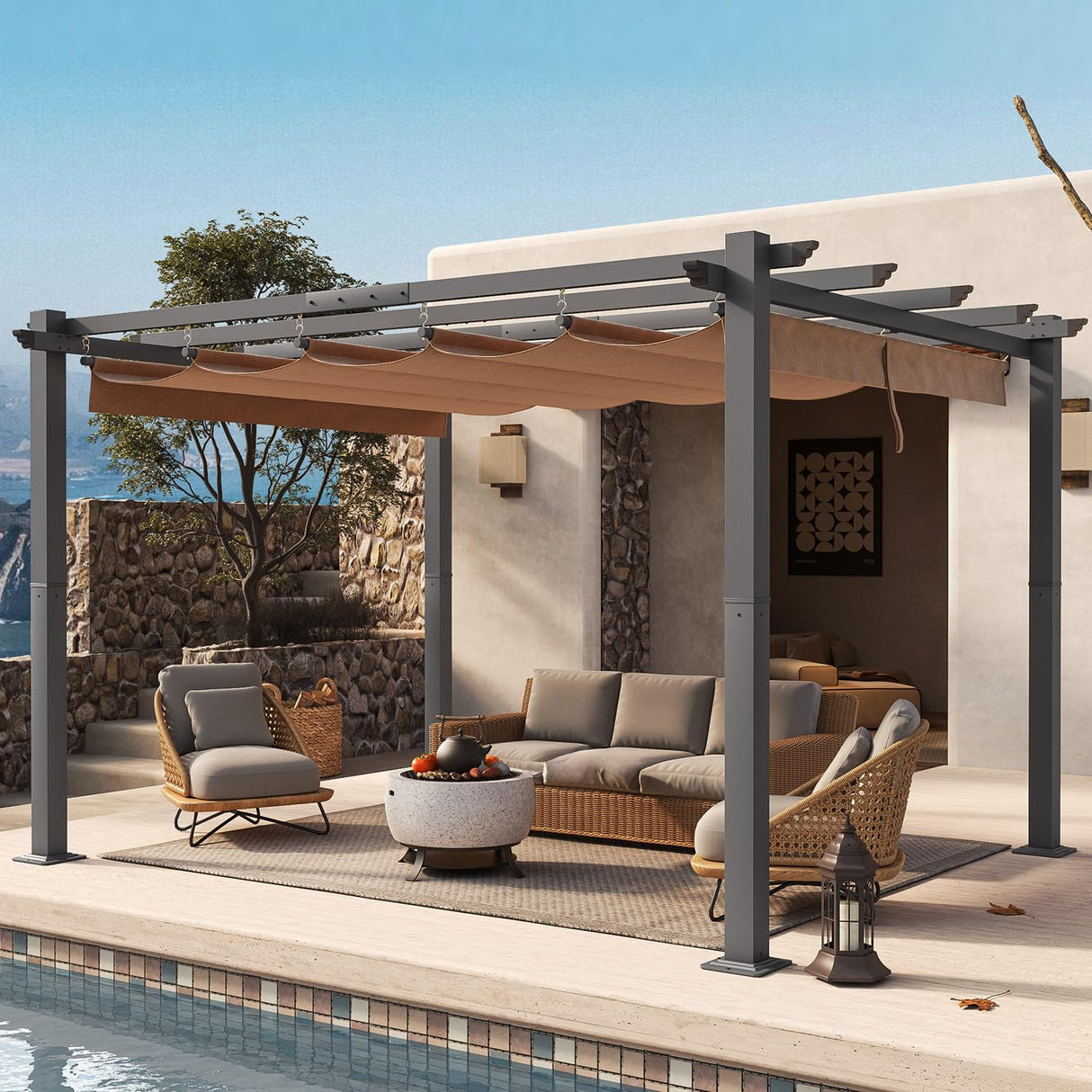 Jolydale 10'×12' Outdoor Pergola, Metal Patio Pergola with Shade Cover, Upgraded Canopy, Adjustable Roof for Garden and Backyard Jolydale