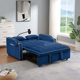 JEEOEHY 3 in 1 Convertible Sleeper Sofa Bed,Velvet Pull Out Couch Bed w USB&Type C Port,Comfy Futon Loveseat w Adjustable Backrest&Phone Stand&Cup Holder for Living Room Apartment Small Space(Blue) JEEOHEY