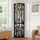 Trygoal 70" H Lighted Corner Curio Cabinet, Display Curio Cabinet with Tempered Glass Doors and Shelves, Corner Display Case with Light Bulb for Living Room, Dining Room, Black Trygoal