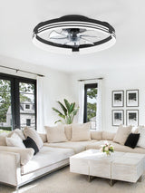 ZMISHIBO Low Profile Ceiling Fans with Lights and Remote, 20 Inch Flush Mount Ceiling Fan with Light, 3000K-6000K Dimmable Fandelier LED Fan Light, 6 Wind Speeds Black Ceiling Fans for Bedroom ZMISHIBO