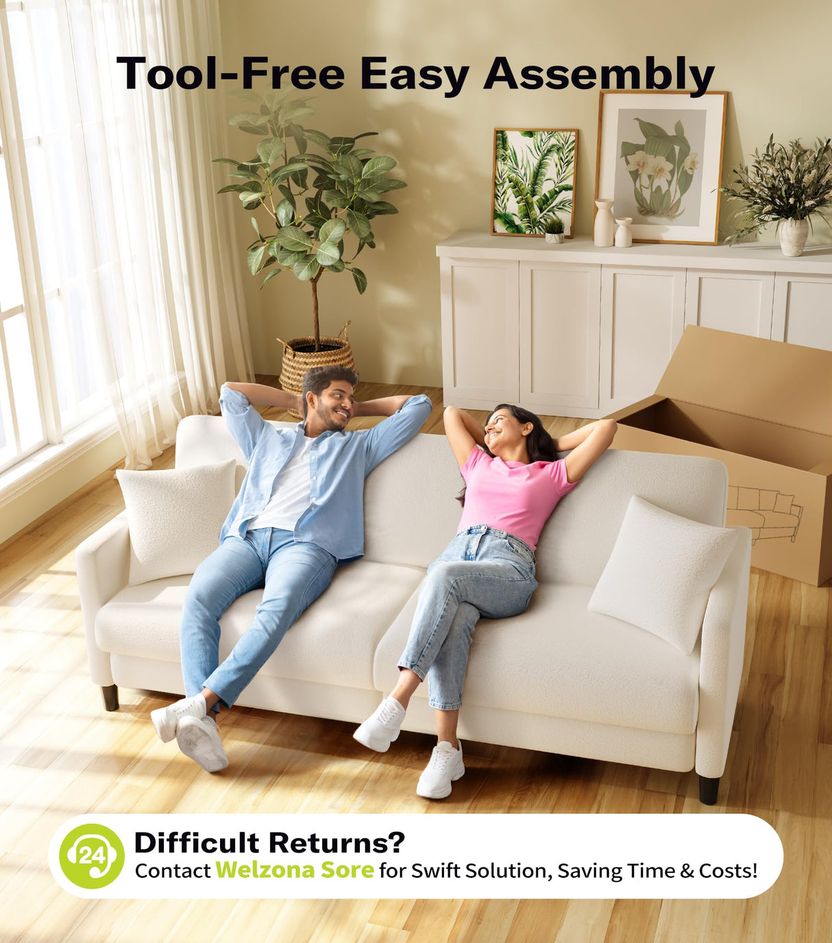 Welzona 83" Sofas for Living Room, Comfy Loveseat Sofa, Teddy Fleece Love Seat Couch, Tool-Free Setup Couches for Living Room, All-Wood Sofa Couch, Small Couch 2 Pillow Included, Beige Welzona