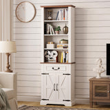 IRONCK Bookshelf with Storage Cabinet, 72" Tall Farmhouse Bookcase with Adjustable Shelves and Drawer, 4 Tier Open Shelf Bookcase with LED Lights for Home Office, Living Room, White/Walnut IRONCK