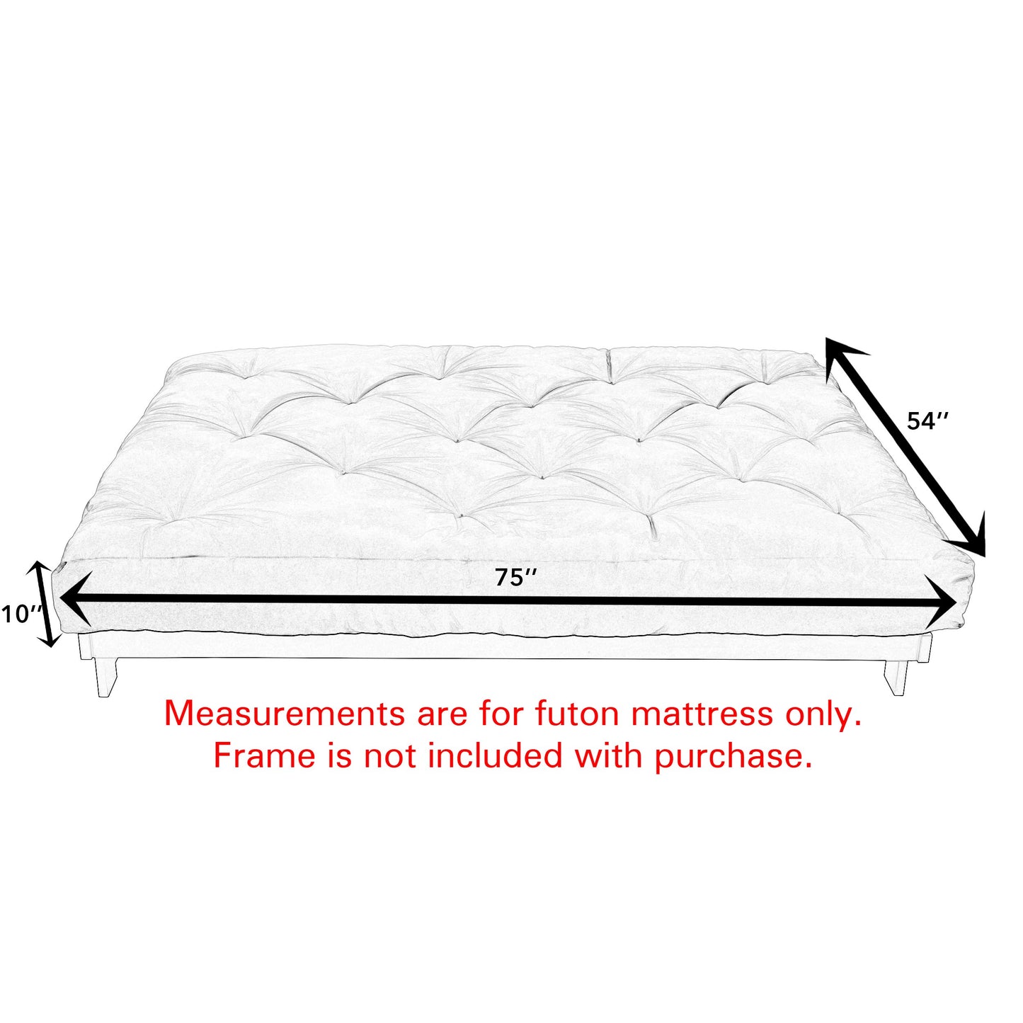 Trupedic Poly Solid Full Futon Mattress, 10-inch, Black