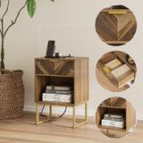 Masupu Nightstand with Charging Station,Modern Night Stand Boho Farmhouse Wood Bedside Table with Storage Drawer Side End Table for Bedroom,Living Room,Office,Walnut Brown with Outlet Masupu