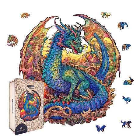 Dragon Wooden Puzzles for Adults Kids, Unique Animal Shaped Cool Wooden Jigsaw Puzzles, Premium Box Wood Cut Puzzles for Teens, Best Family Ideas (L-11.8 * 11.2 in-229pcs) AIMPUZZLE