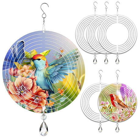 WindMage 6 Pack 8inch Sublimation Wind Spinner Blanks 3D Aluminum Metal Wind Sculpture Kinetic Spinners for Yard and Garden Indoor Art Ornaments Hanging Decoration (Round) WindMage