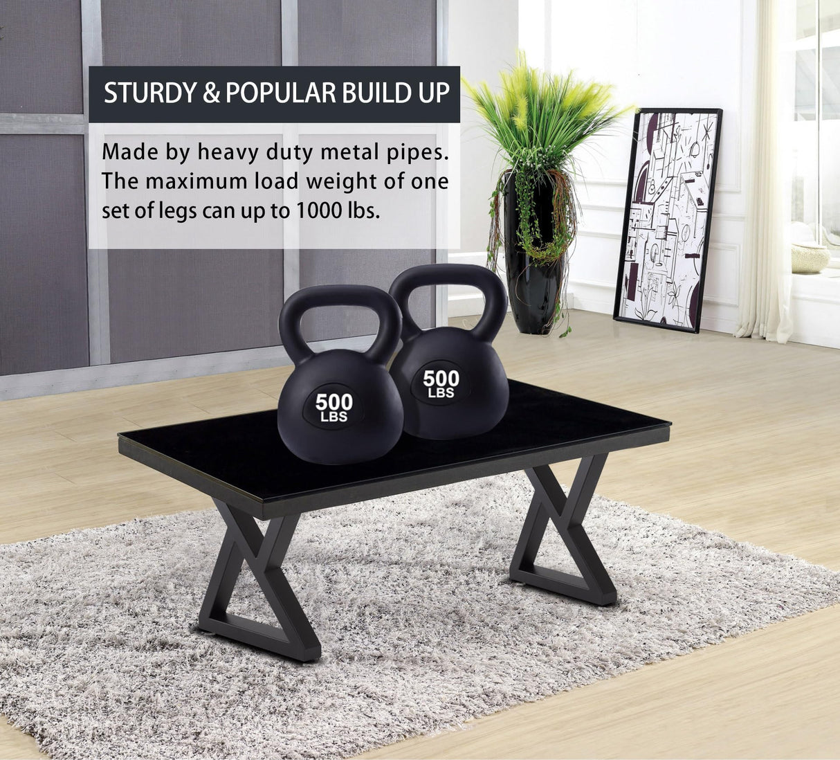Taelakeni 16 Inch Metal Bench Coffee Table Legs, Set of 2, Black Taelakeni