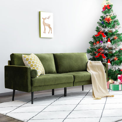 Vonanda Velvet Sofa Couch, Mid Century Modern Craftsmanship 73 inch 3-Seater Sofa with Comfy Tufted Back Cushions and 2 Bolster Pillows for Compact Living Room, Elegant Mustard Green