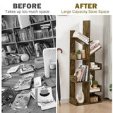 VECELO 8 Shelf Tree Bookcase,Wooden Tree Bookshelf Display with 8 Storage Shelves, Tree-Shaped Shelf Organizer for Books,CDs and Decors in LivingRoom Bedroom Studyroom Home Office,Rustic Brown VECELO