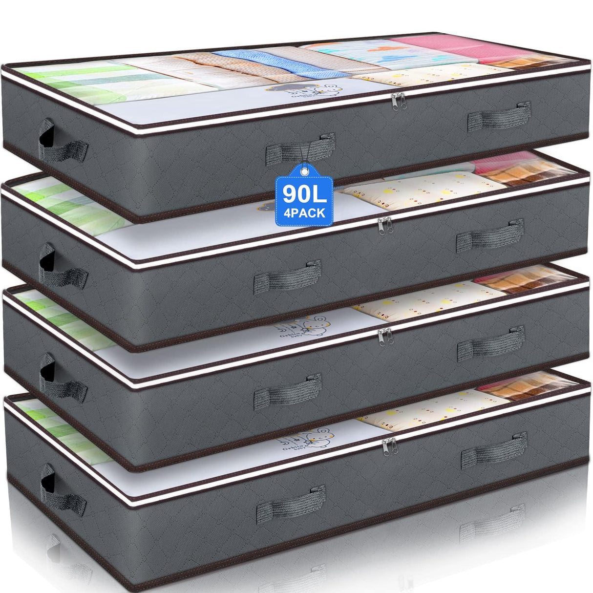 Budding Joy 90L Under Bed Storage Containers, Closet Organizers and Storage Bins, Foldable Underbed Storage Bags for Blankets, Towels, Comforter, Sweaters, Pillows, Linen Sheets, Wrapping Paper Budding Joy