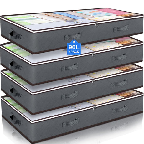 Budding Joy 90L Under Bed Storage Containers, Closet Organizers and Storage Bins, Foldable Underbed Storage Bags for Blankets, Towels, Comforter, Sweaters, Pillows, Linen Sheets, Wrapping Paper Budding Joy