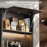 nesture. 71.5" Tall Kitchen Pantry with Hydraulic Flip Up Door, Storage Cabinet with LED Lights & Charging Station, Drawer and Adjustable Shelves, Cupboard for Kitchen, Dining Room, and Hallway, Black nesture.
