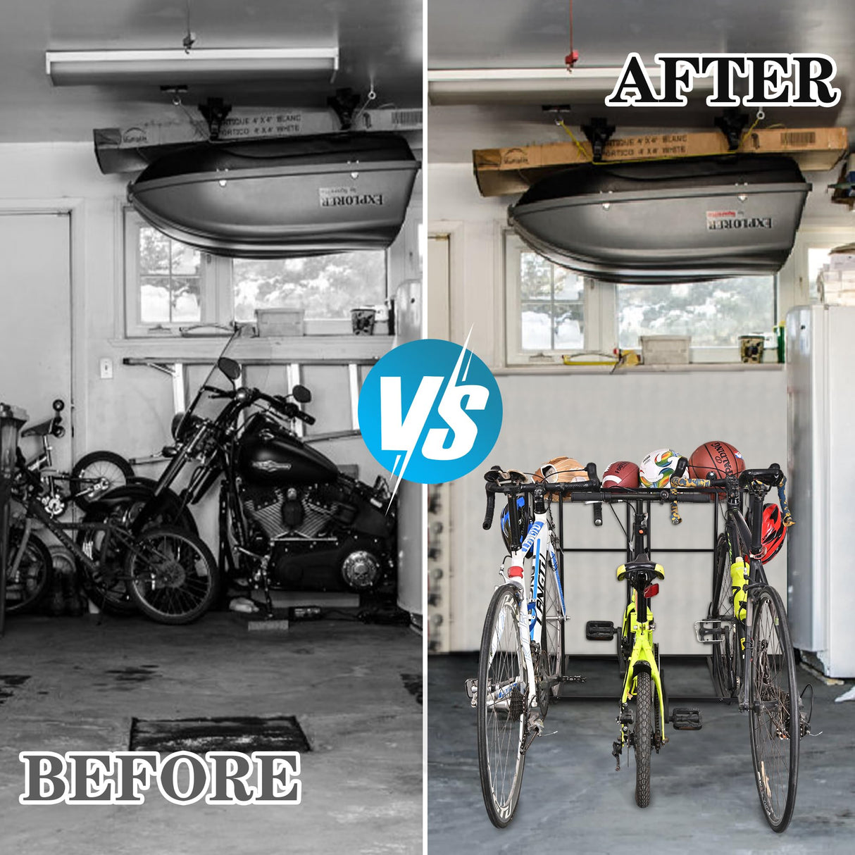 Mythinglogic Garage Bike Storage Rack, Freestanding Organizer for Adult or Kids Bike, 3 Bicycle Holder for Indoor and Outdoor Use Mythinglogic