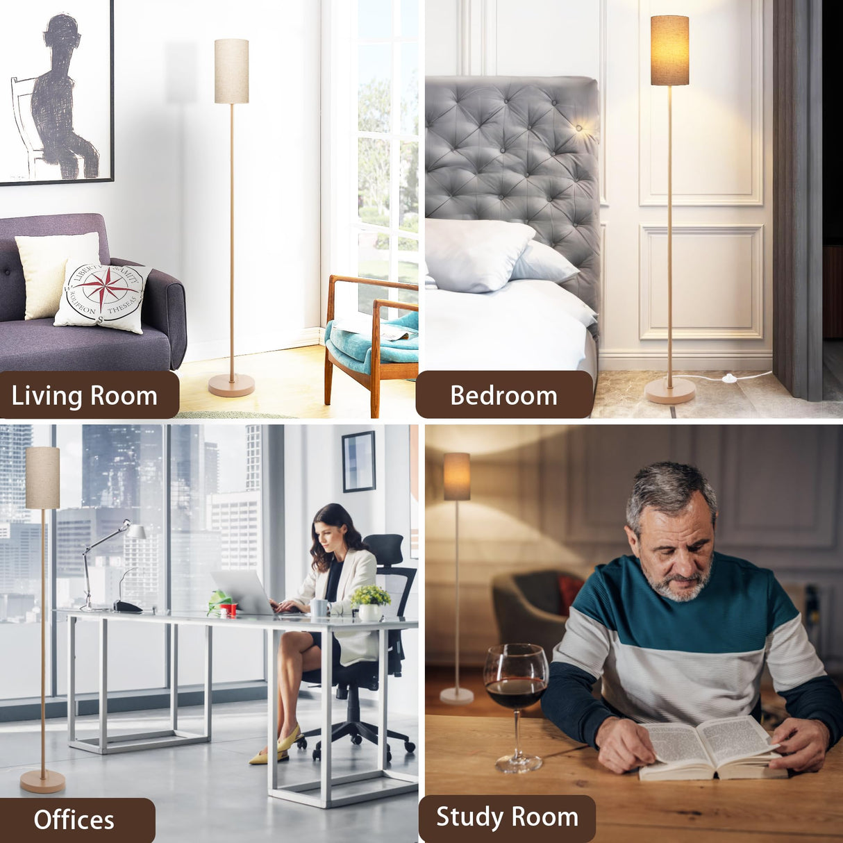 EOEYYOYB Floor Lamps for Living Room Modern Tall Lamp for Bedroom Office Corner (Brown, 65'') EOEYYOYB