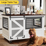 kepptory 47 inch XL Dog Crate Furniture with Top-Access Teasing/Feeding Doors, Farmhouse Wooden Decorative Dog Crates with Wheels, Chew-Resistant Dog Crates End Table for Medium&Large Dogs, White kepptory