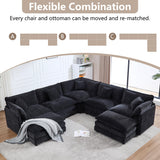Tmsan 113.4" Deep Seat Sectional Cloud Sofa with 2 Ottomans, Oversized U Shaped Modular Couch, Large 7 Seater Corner Couches for Living Room, Black Chenille Tmsan