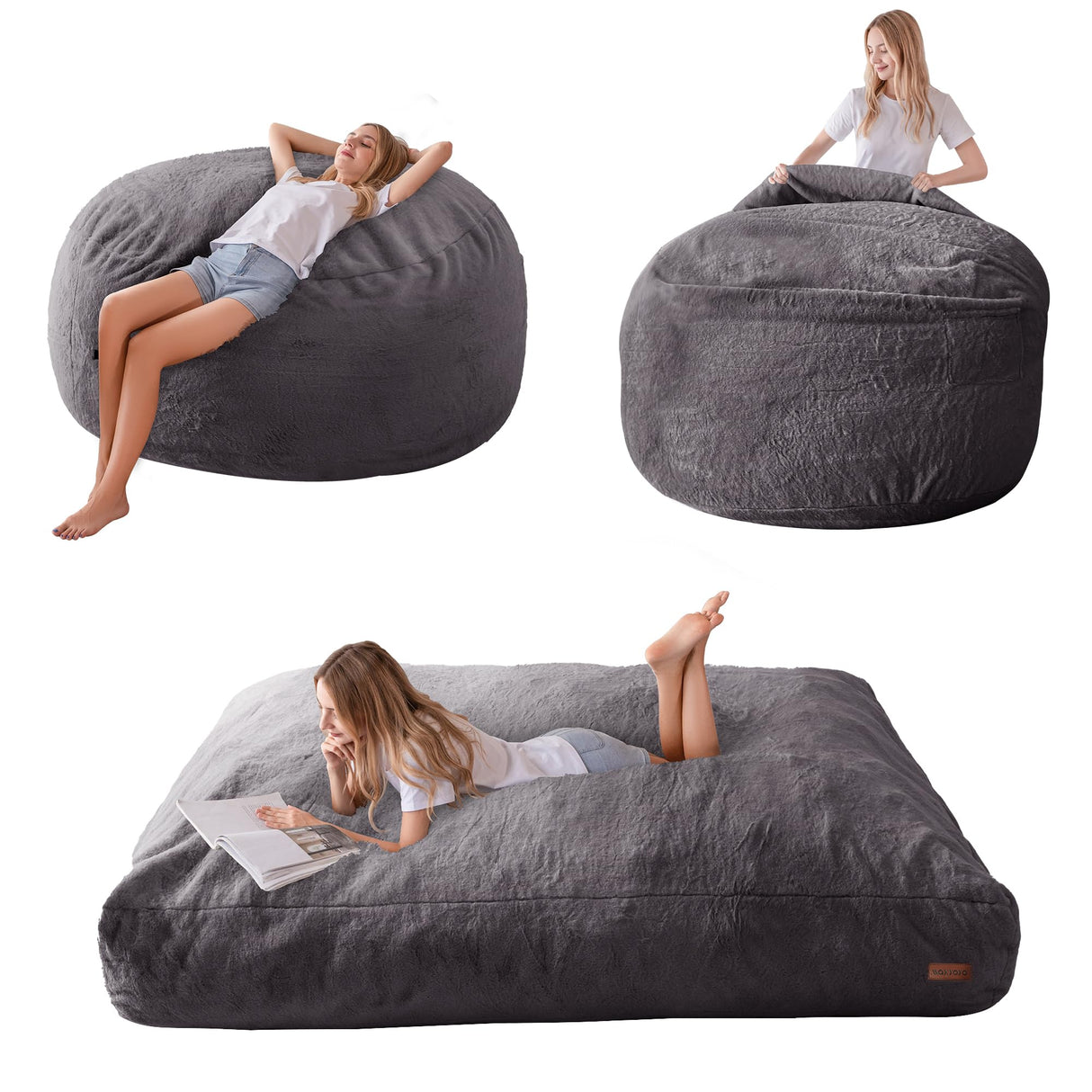 MAXYOYO Giant Bean Bag Chair Bed for Adults, Convertible Beanbag Folds from Lazy Chair to Floor Mattress Bed, Large Floor Sofa Couch, Big Sofa Bed, High-Density Foam Filling, Machine Washable MAXYOYO