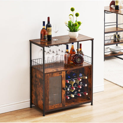 J-yaamiZz Wine Bar Cabinet with Led Lights & Removable Wine Racks, Multifunctional Bar Cabinet with 3 Rows Glass Holder and Acrylic Door for Liquor and Glasses, for Kitchen, Dining Room (Brow - WoodArtSupply