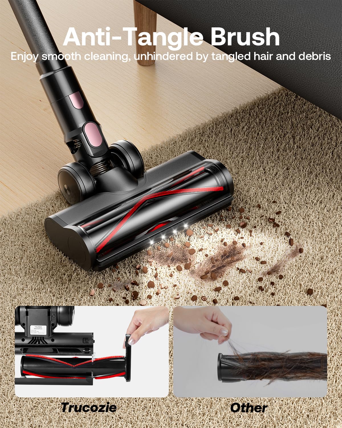 Cordless Vacuum Cleaner, 40Kpa 45Mins Vacuum Cleaners for Home, 8-in-1 Lightweight Stick Vacuum with Powerful Suction, Anti-tangle Wireless Vacuum for Carpet, Tile, Pet Hair, Hardwood Floors, Black Trucozie